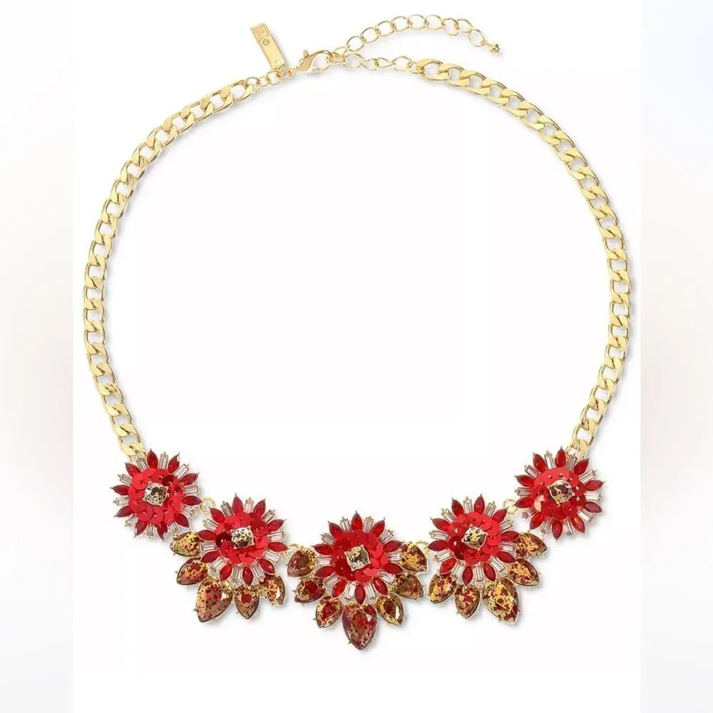 NWT INC INTERNATIONAL CONCEPTS Gold-Tone Red Embellished Flower Necklace